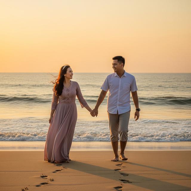 Prompt Gemini AI di Pantai bersama Pasangan/ Ilustrasi AI