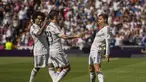 Cristiano Ronaldo berhasil membuka keunggulan Real Madrid di menit ke-21. Eksekusi tendangan bebas CR7 melesat mulus masuk ke dalam gawang Eibar (AP Photo/Andres Kudacki)
