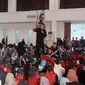 Cawapres nomor urut 3, Mahfud MD menyampaikan pesan-pesan dalam acara rapat akbar Laju Indonesia (Liputan6.com/Bam Sinulingga)