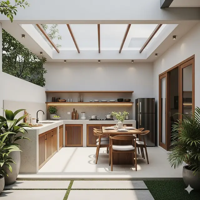 Inspirasi Rumah dengan Dapur Terbuka Gaya Tropis Terbaru 2025. Gemini