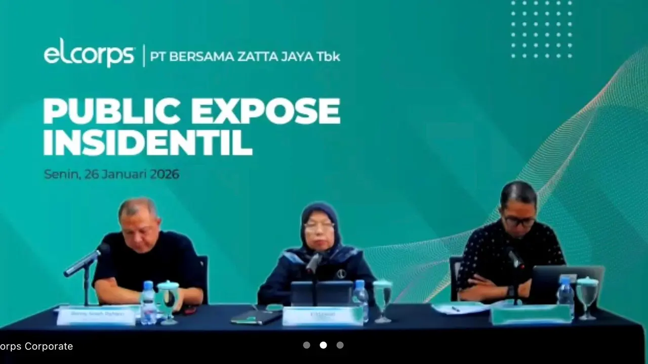 Direktur Utama PT Bersama Zatta Jaya Tbk (ZATA) Elidawati Ali Oemar dalam Public Expose Insidentil PT Bersama Zatta Jaya Tbk, secara daring, Senin (26/1/2026). (Liputan6.com/Tira)