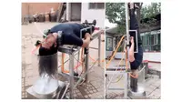 Pria asal Tiongkok ini buat alat keramas otomatis bagi orang malas. (Sumber: World of Buzz)