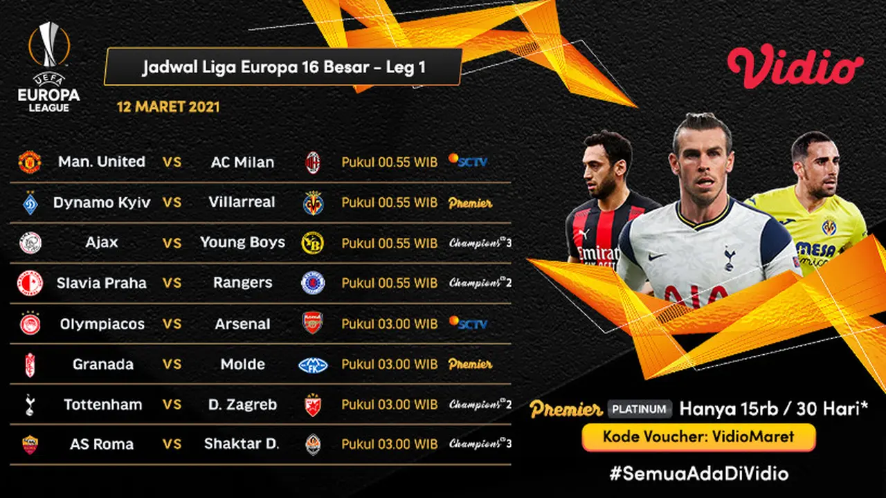 Jadwal babak 16 besar Liga Europa 2020/2021 di Vidio dan SCTV