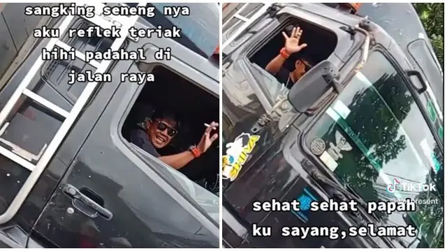 Momen Anak Ketemu Ayah yang Jadi Sopir Truk di Jalan Raya Ini Bikin Netizen Terharu