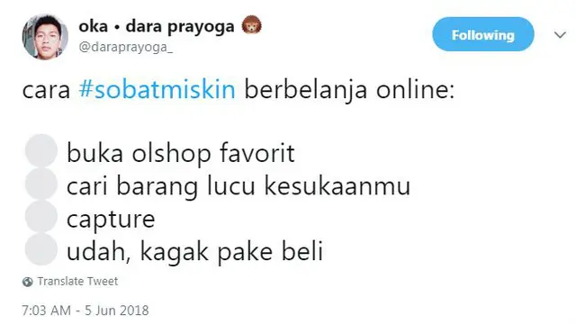 Baru-baru ini para netizen membagikan cuitan mereka tentang cara sobat miskin belanja online.