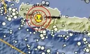 Gempa Magnitudo 3,4 mengguncang wilayah Kabupaten Cianjur Jabar, Sabtu malam (6/6/2026), pukul 19:57:14 WIB. (Liputan6.com/ Dok BMKG)