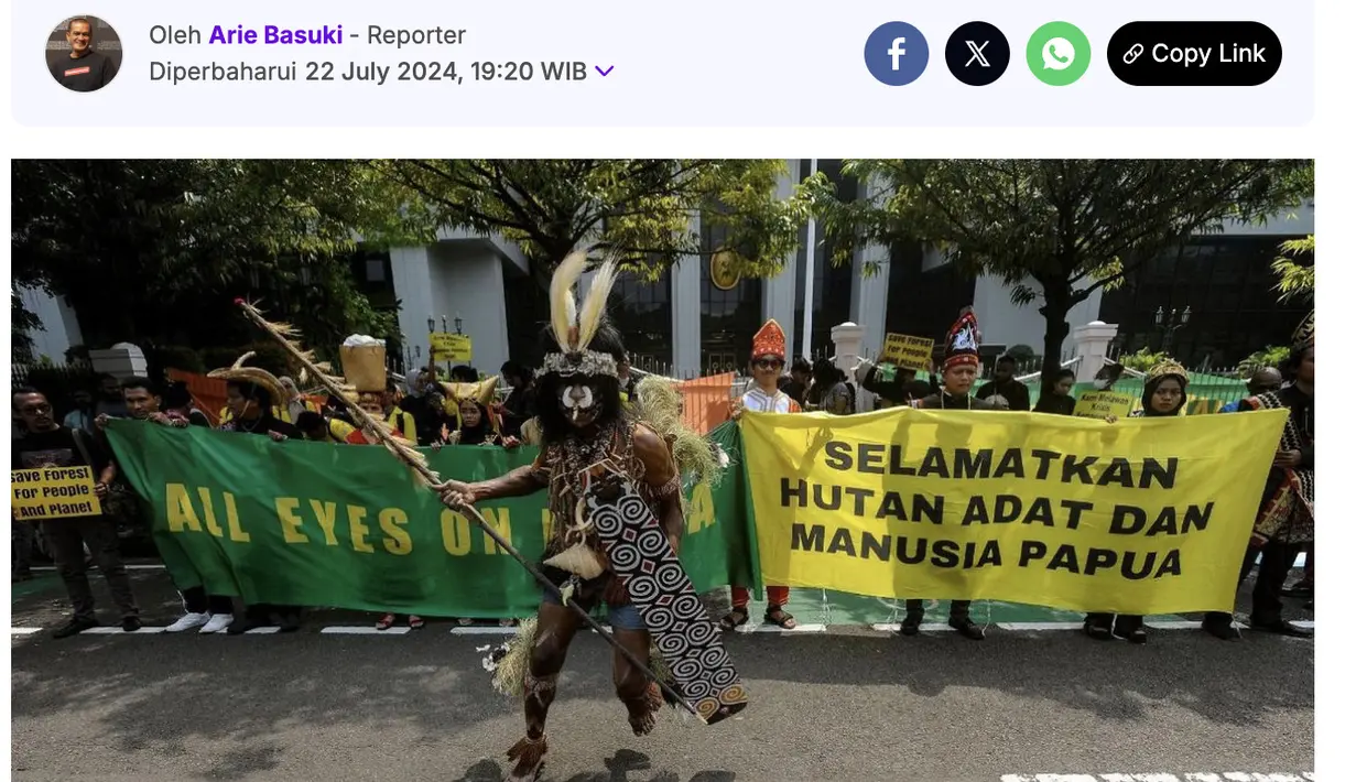 Karya foto Arie Basuki “Selamatkan Hutan Adat Papua” meraih penghargaan kategori Foto Peristiwa dalam ajang Anugerah Agrarian Reform Media Awards (ARMA) 2026. (KLY/Budy Santoso)