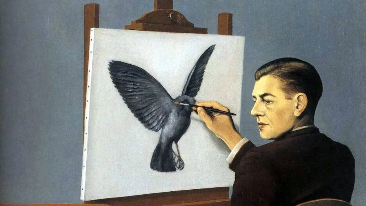 Lukisan La Clairvoyance karya Magritte. Menteri Ross memiliki lukisan ini.