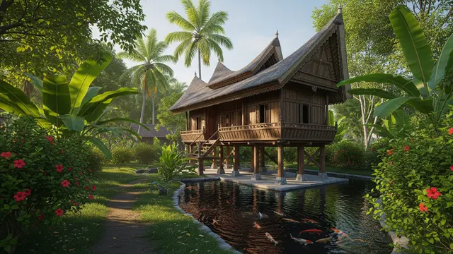 5 Model Rumah Minimalis Desa dengan Kolam Ikan Kecil di Depan Rumah yang Sejuk