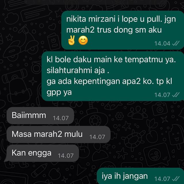 Bukti chat Nikita Mirzani dan Baim Wong menyambung tali silaturahmi (Foto: instagram baimwong)