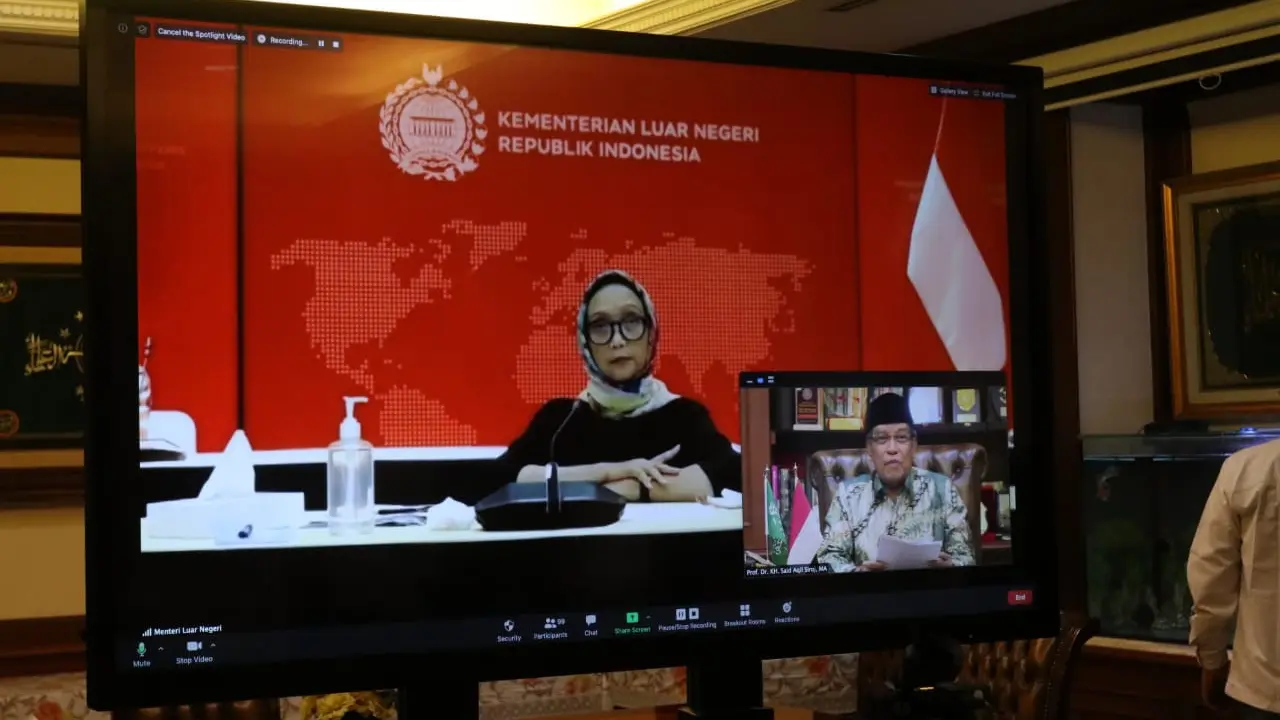 Menteri Luar Negeri Retno Marsudi menghadiri Silaturahim Pengurus Cabang Istimewa Nahdlatul Ulama (PCINU) Sedunia secara virtual. (Ist)