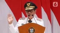 Pramono Anung mengucapkan rasa hormat dan terima kasihnya kepada Teguh Setyabudi yang telah menunaikan tugas sebagai Pj Gubernur DKI Jakarta. (Liputan6.com/Herman Zakharia)