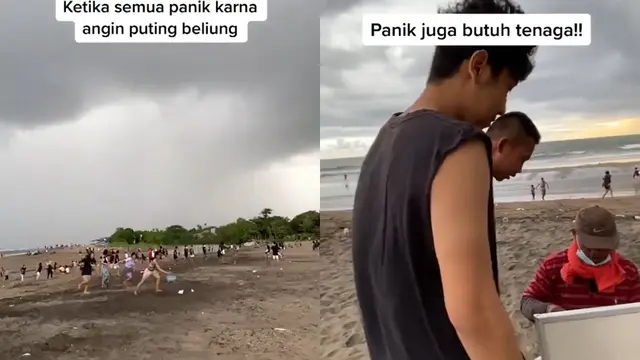 Pemuda yang tampak tenang saat diterjang puting beliung.