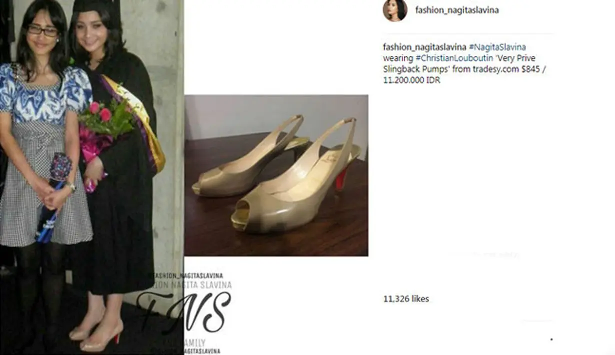 Saat diwisuda, Nagita Slavina tampak mengenakan sepatu merek Christian Louboutin berharga Rp 11 juta. (foto: instagram.com/fashion_nagitaslavina)