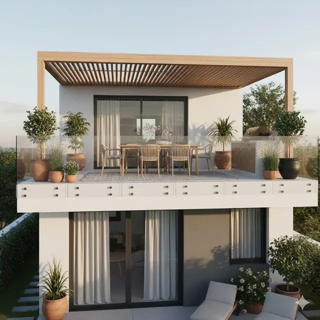 Model Rumah 2 Lantai Hemat Biaya dengan Atap Datar. Gemini