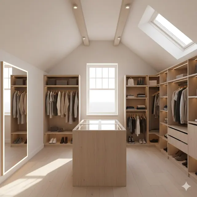 Ruang atas rumah kecil jadi Walk-in Closet Modern (Foto: Gemini AI)