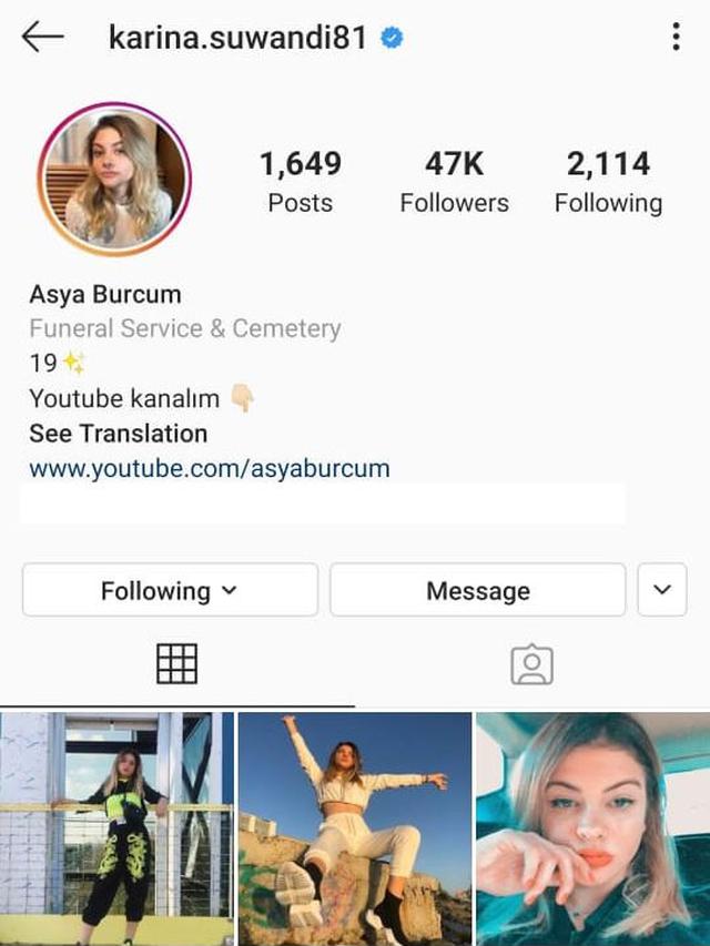 Tampilan akun Instagram Karina Suwandi (Instagram/ karina.suwandi81 via Kapanlagi.com)