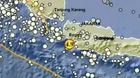Gempa Magnitudo 4,9 mengguncang wilayah barat daya Bayah Banten, Kamis (14/12/2023). (Liputan6.com/ Dok BMKG)