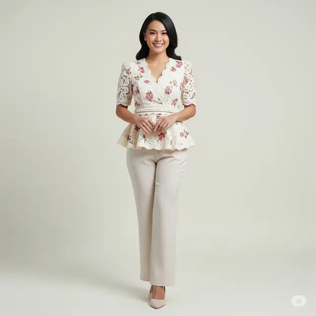 7 Inspirasi Blouse Brokat Floral Modifikasi Peplum untuk Tampilan Elegan dan Modern.
