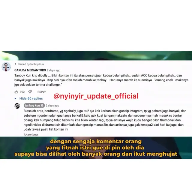 Tanboy Kun Minta Maaf Usai Sebut Irfan Hakim Hanya Drama Saat Dilarikan ke Rumah Sakit Karena Makan Keripik Pedas