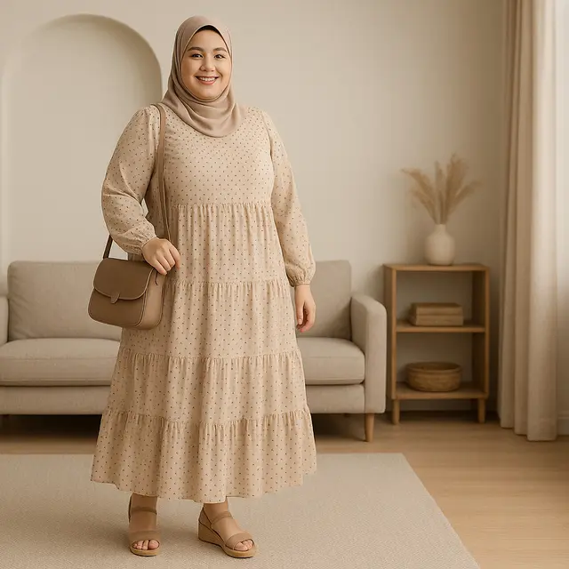 Inspirasi Model Gamis Motif Kecil Terbaru untuk Ibu Ibu Gemuk/via ChatGPT