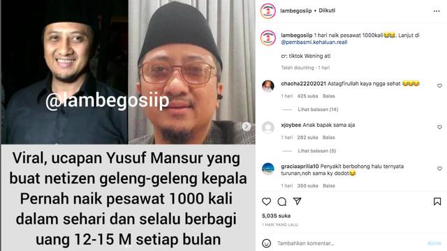 Viral Potongan Video Ustaz Yusuf Mansur Sebut 1000 Kali Naik Pesawat dalam Sehari