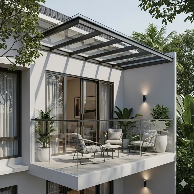 Model Teras Rumah Minimalis dengan Balkon Mungil