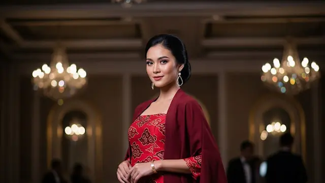 Dress Batik Motif Mega Mendung + Outer Merah Marun