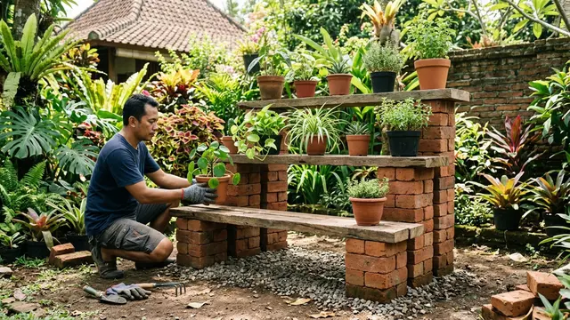 Cara Membuat Rak Tanaman dari Susunan Batu Bata agar Tidak Mudah Roboh (AI Generated)