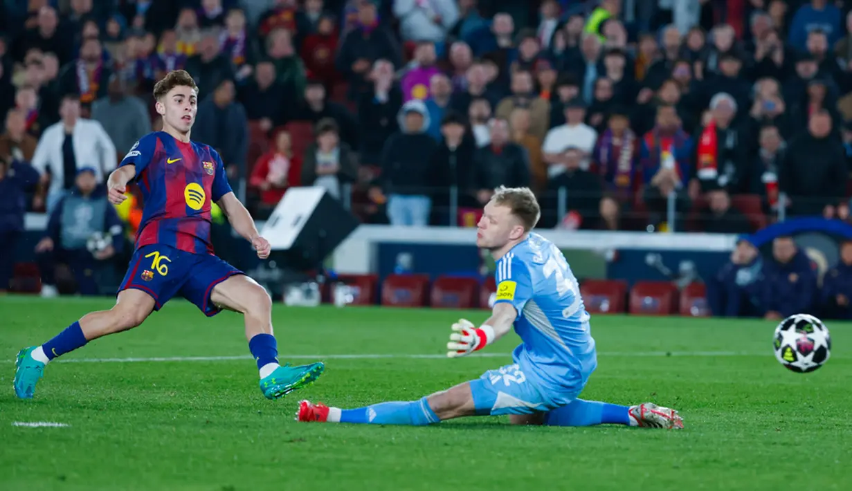 Wakil Spanyol, Barcelona mengunci tiket ke babak perempat final Liga Champions 2025/2026. (AP Photo/Joan Monfort)