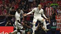 Selebrasi pemain Real Madrid Federico Valverde usai menjebol gawang Atletico  (AFP)