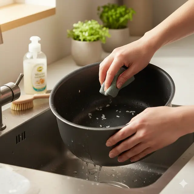 Cara Membersihkan Panci Rice Cooker (Foto: Gemini AI)