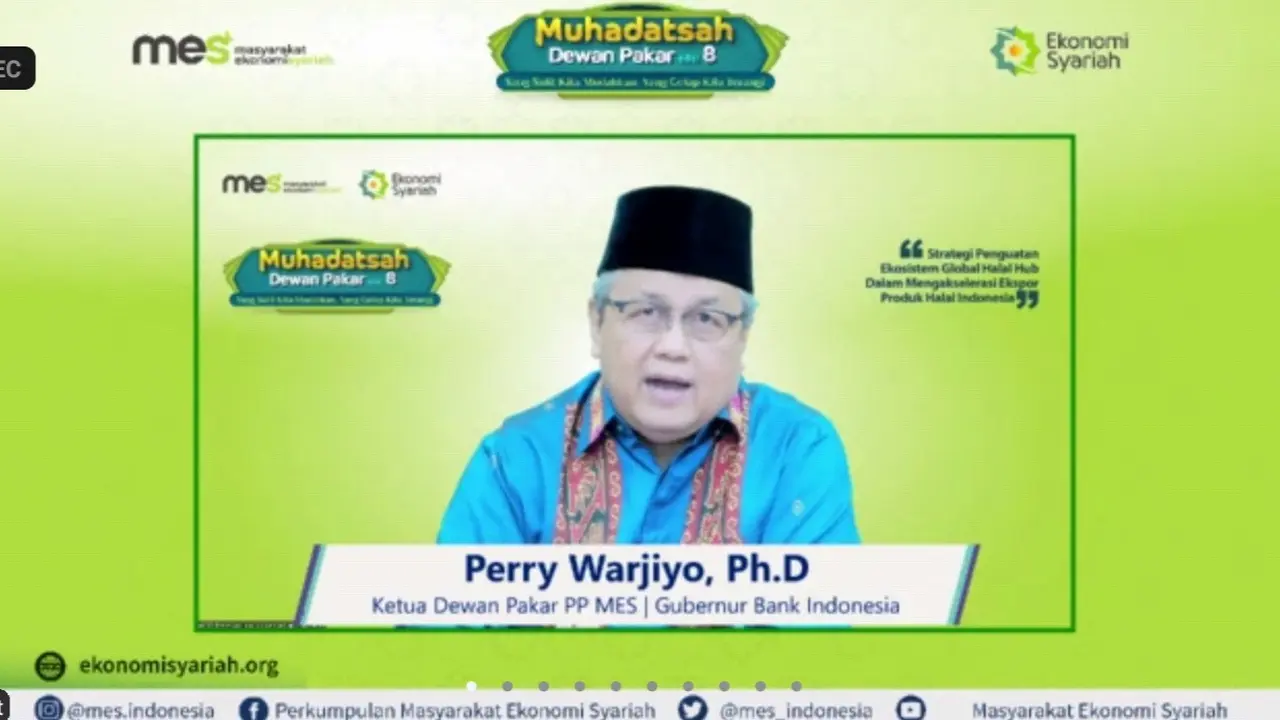 Ketua Dewan Pakar Masyarakat Ekonomi Syariah Perry Warjiyo membeberkan sejumlah strategi Indonesia menjadi pusat halal dunia di 2024