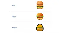 Perbedaan emoji cheeseburger di iOS, Android, dan Microsfot. (Foto: The Verge)