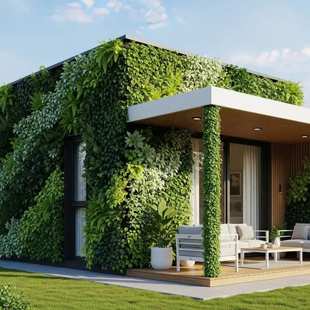 Model Rumah Mungil Tapi Punya Kebun Vertikal dan Teras Cantik yang Asri (Image by Gemini AI)