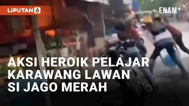 Aksi heroik kembali viral di media sosial. Sejumlah pelajar mempertontonkan aksi gotong royong memadamkan api. Insiden kebakaran terjadi di sebuah kios sayuran di Pasar Blok R Perumnas Telukjambe Timur, Karawang, Jawa Barat (5/3/2024).