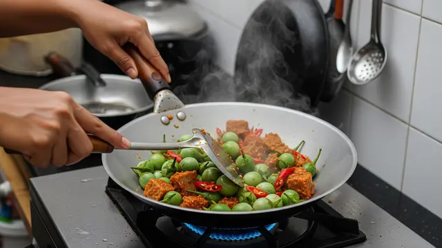 Membuat Leunca Tumis Oncom