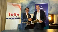 Chief Executive Officer Telin, Budi Satria Dharma Purba dan Chief Executive Officer BW Digital, Ludovic Hutier usai penandatanganan nota kesepahaman (MoU) pengembangan dan pembangunan bersama Sistem Komunikasi Kabel Laut (SKKL) Hawaiki Nui 1 di Washington DC. (Foto: Istimewa)