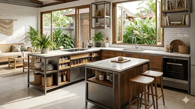 Desain Meja Dapur Baja Ringan Ergonomis dengan Layout Letter L