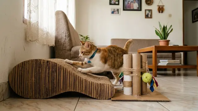 Ide Tempat Bermain Kucing dari Barang Bekas