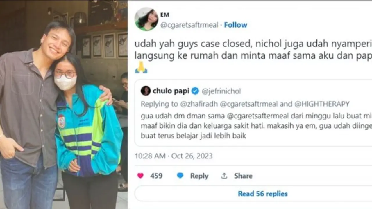 Permasalahan Jefri Nichol dan netizen di platform X berakhir
