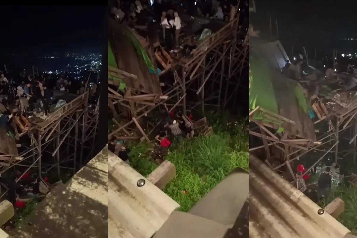 Lokasi kejadian kedai di Bandar Lampung ambruk saat puluhan pengunjung menyaksikan kembang api di malam pergantian tahun 2025. Foto : (Istimewa).