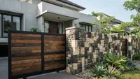 10 Kombinasi Pagar Geser dan Batu Alam Fasad Minimalis Terlihat Lebih Premium