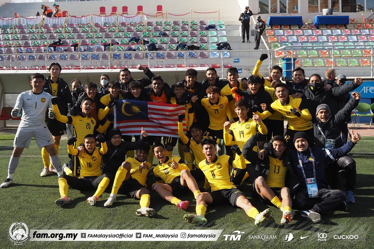 Timnas Malaysia U-23 setelah lolos ke Piala Asia U-23 2022.