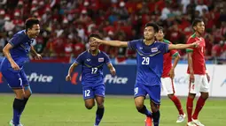 Rungrat Phumichantuk mencetak dua gol ke gawang Indonesia U-23. (Bola.com/Arief Bagus)