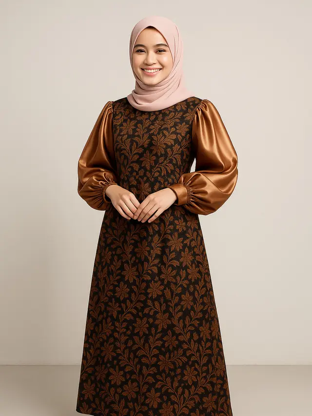 Model Gamis Batik Kombinasi Satin Mengkilap/Ilustrasi ChatGPT