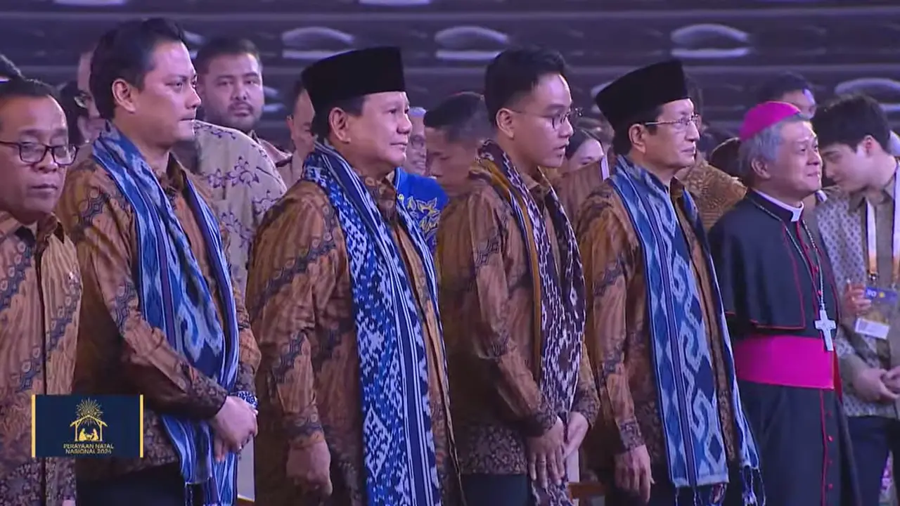 Presiden Prabowo Subianto dan Wapres Gibran Rakabuming Raka menghadiri perayaan Natal Nasional tahun 2024 di Indonesia Arena Jakarta, Sabtu (28/12/2024).