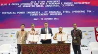 PT Pertamina Power Indonesia (Pertamina NRE), PT Krakatau Steel (Persero) Tbk dan IGNIS Energy Holding menandatangani joint study agreement (JSA) tentang Pengembangan Blue & Green Hydrogen serta Energi baru & Terbarukan