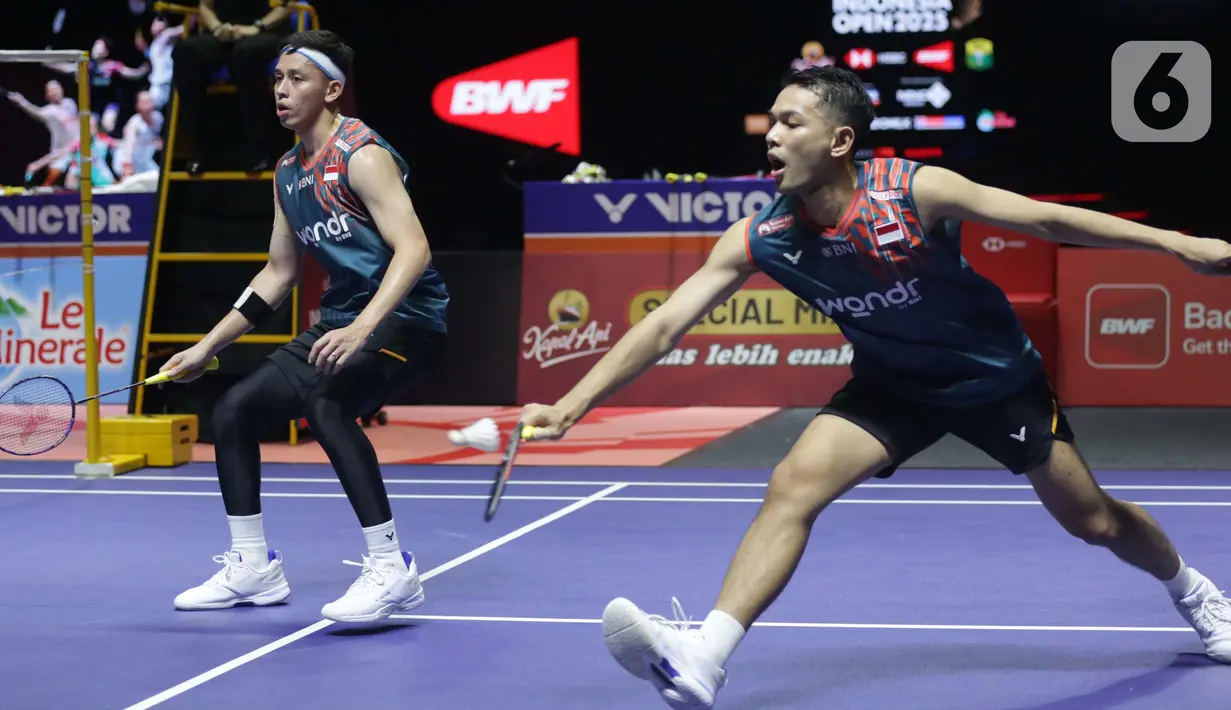 Kekalahan ini sekaligus memupus harapan terjadinya All Indonesian Finals pada sektor ganda putra Indonesia Open 2025. (Liputan6.com/Helmi Fithriansyah)