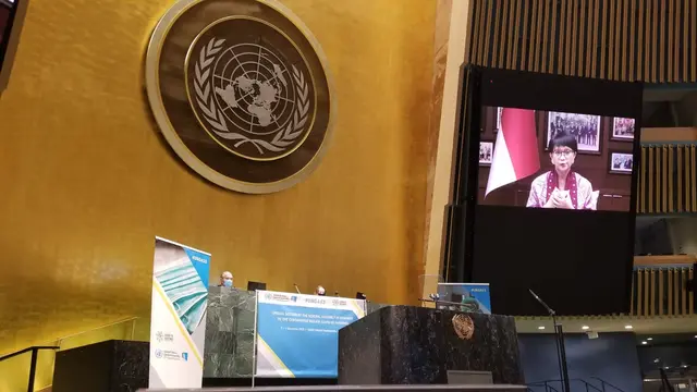 Menlu Retno Marsudi dalam Sesi Khusus Sidang Majelis Umum PBB secara virtual pada 3-4 Desember 2020.